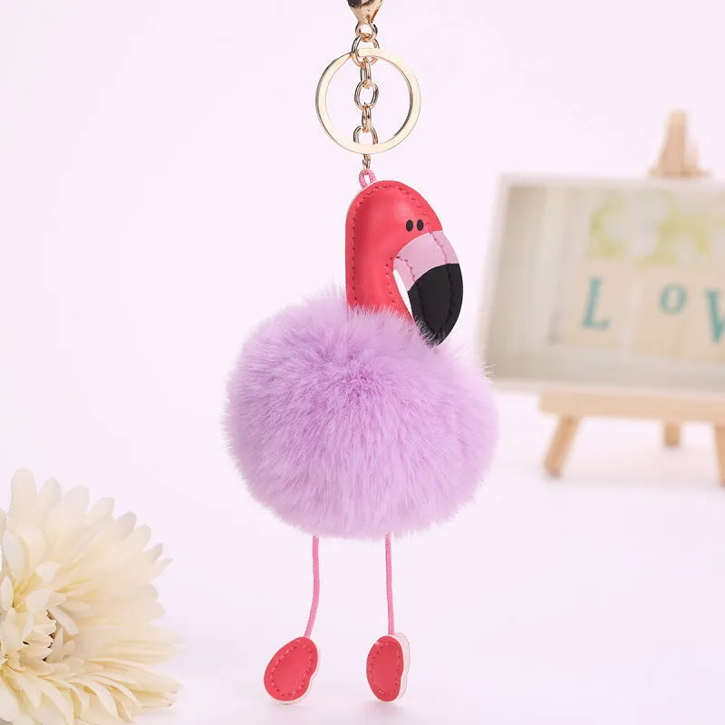 Kawaii Flamingo Fur Ball Keychains