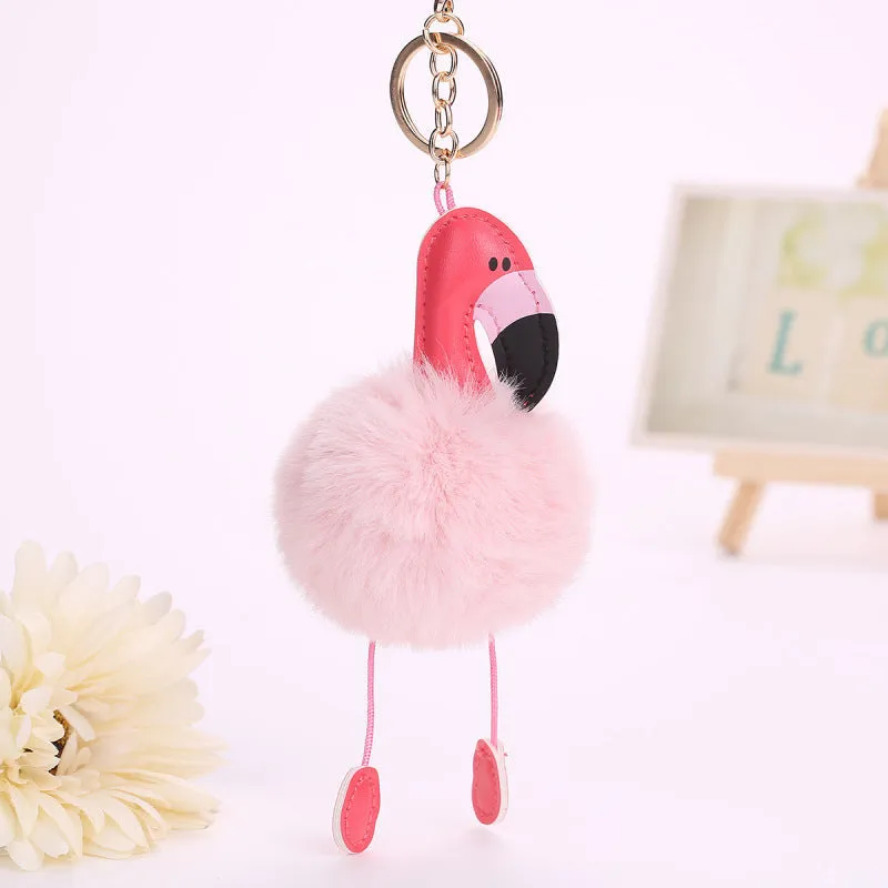 Kawaii Flamingo Fur Ball Keychains