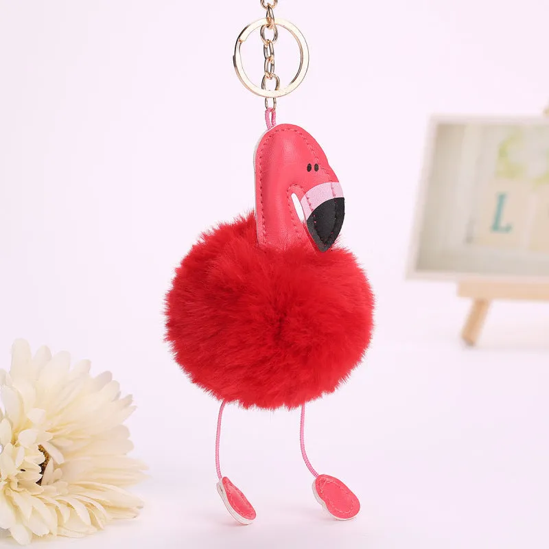 Kawaii Flamingo Fur Ball Keychains