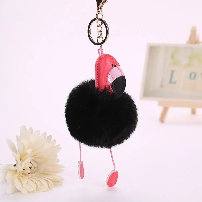 Kawaii Flamingo Fur Ball Keychains