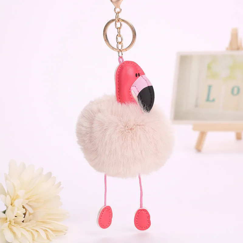 Kawaii Flamingo Fur Ball Keychains
