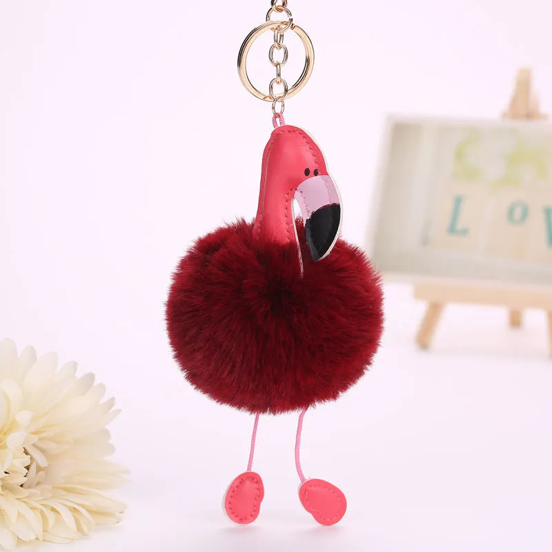Kawaii Flamingo Fur Ball Keychains