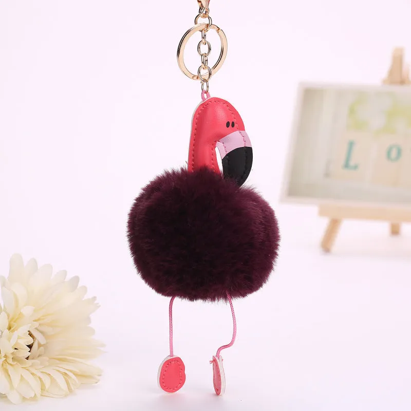 Kawaii Flamingo Fur Ball Keychains