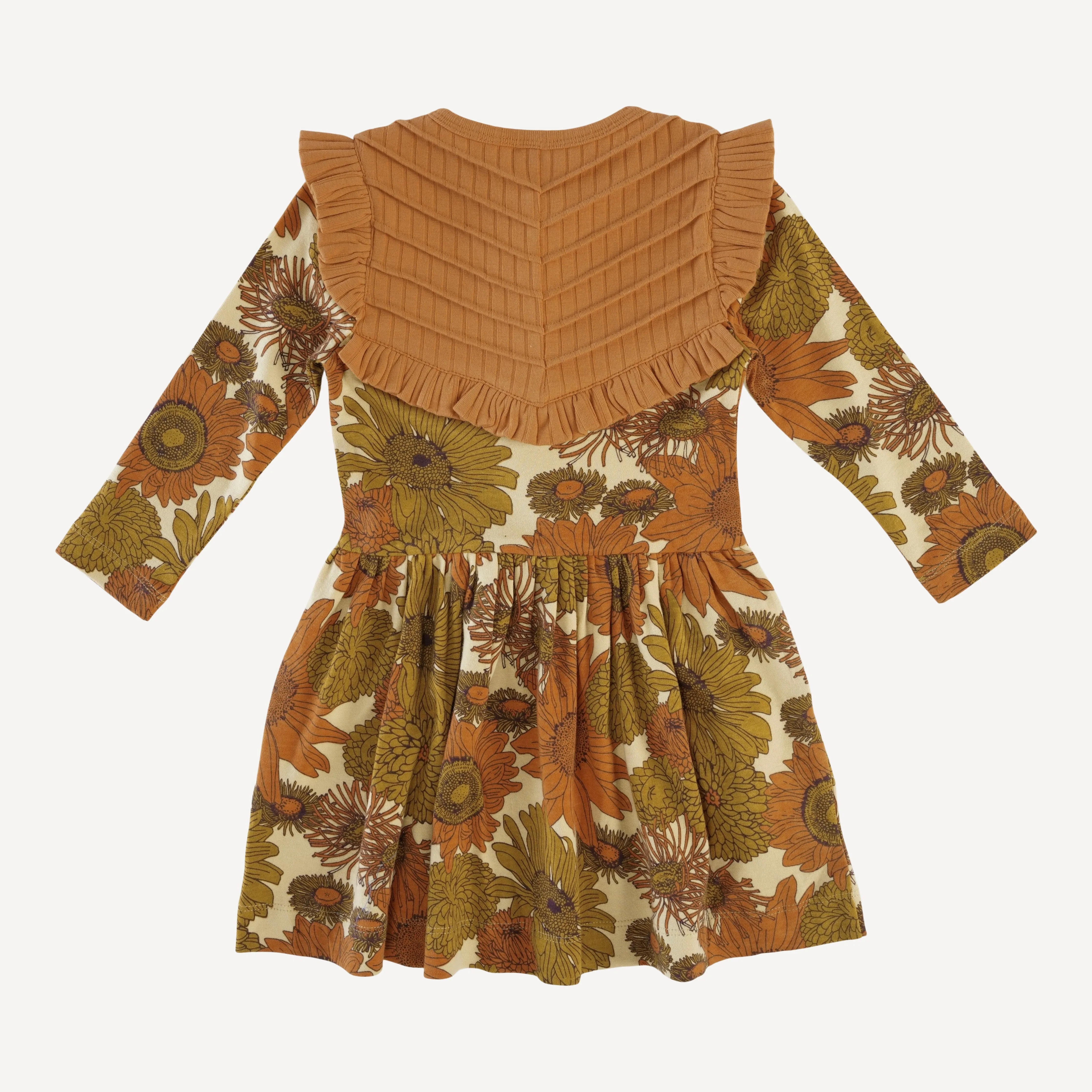 long sleeve amelia dress | fall sunflowers | organic cotton interlock
