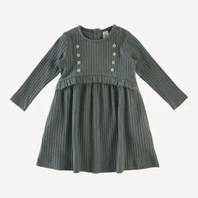long sleeve button yoke dress | dark sage | classic rib