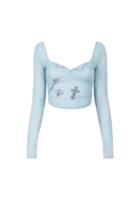 Off-the-shoulder strappy printed T-shirt