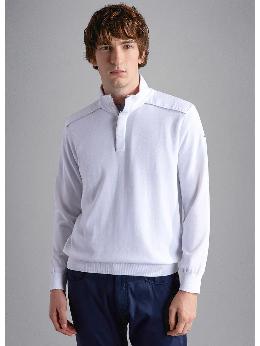 Paul & Shark Fresco Cotton Sweater With Linen Details in White