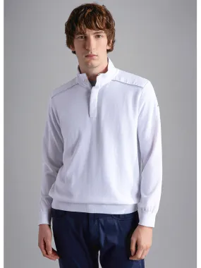 Paul & Shark Fresco Cotton Sweater With Linen Details in White