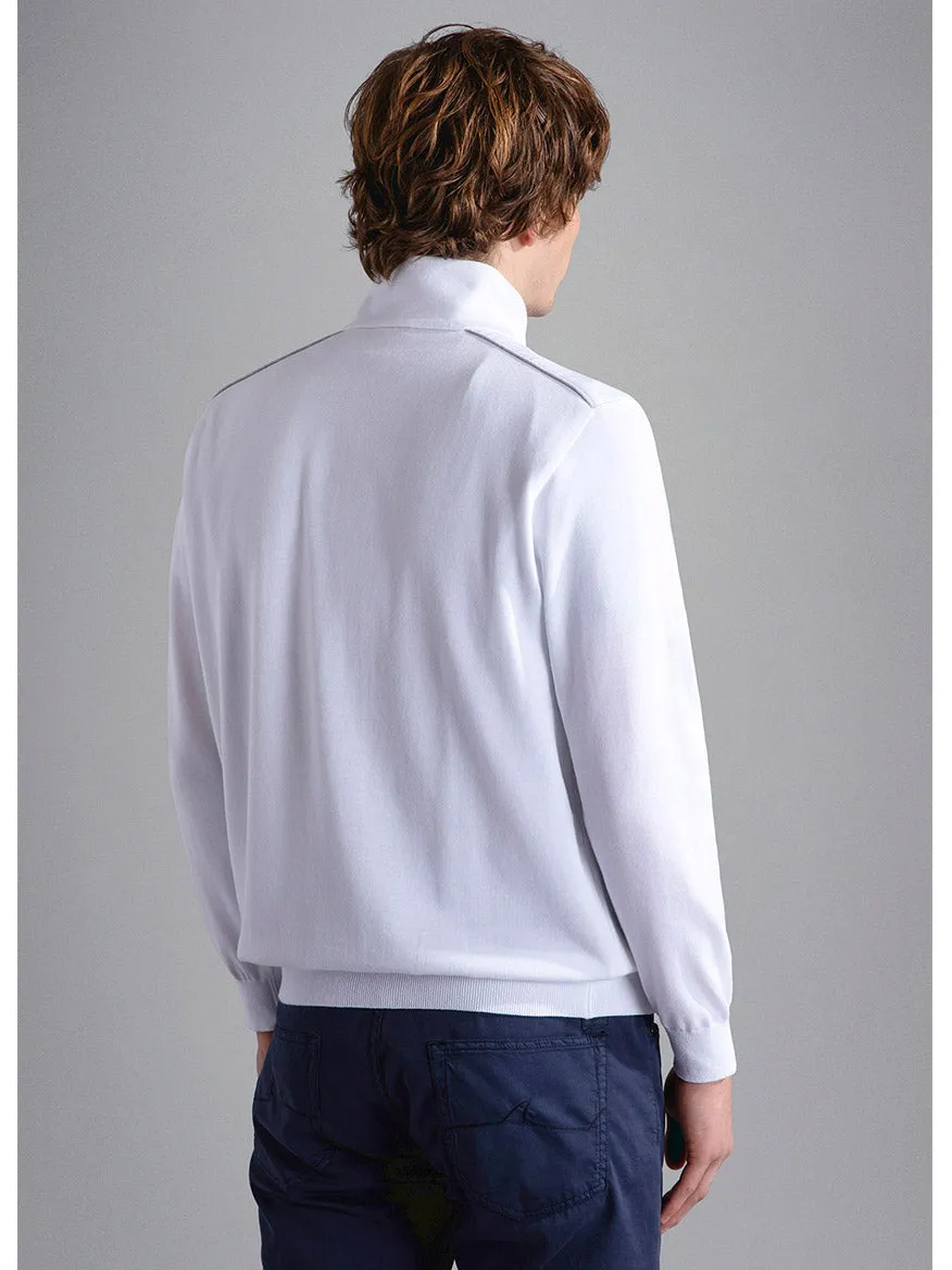 Paul & Shark Fresco Cotton Sweater With Linen Details in White