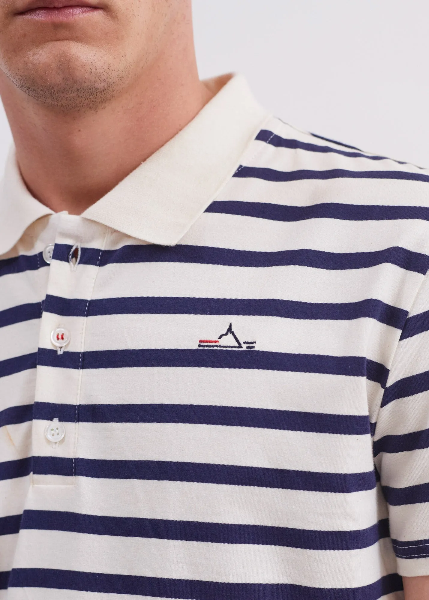 Plogoff sailor striped polo shirt - short sleeves, in cotton jersey (ECRU/MARINE)