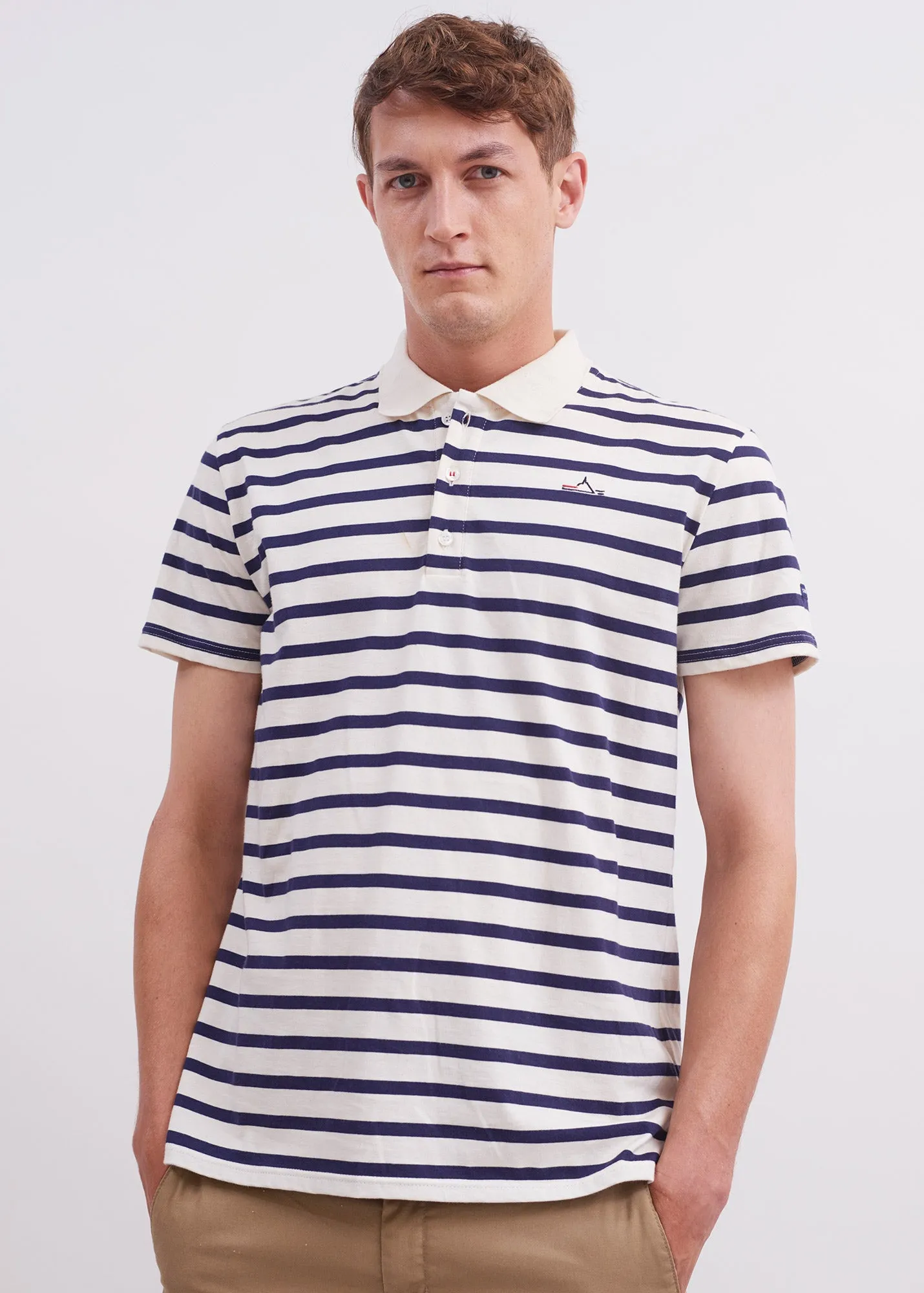 Plogoff sailor striped polo shirt - short sleeves, in cotton jersey (ECRU/MARINE)