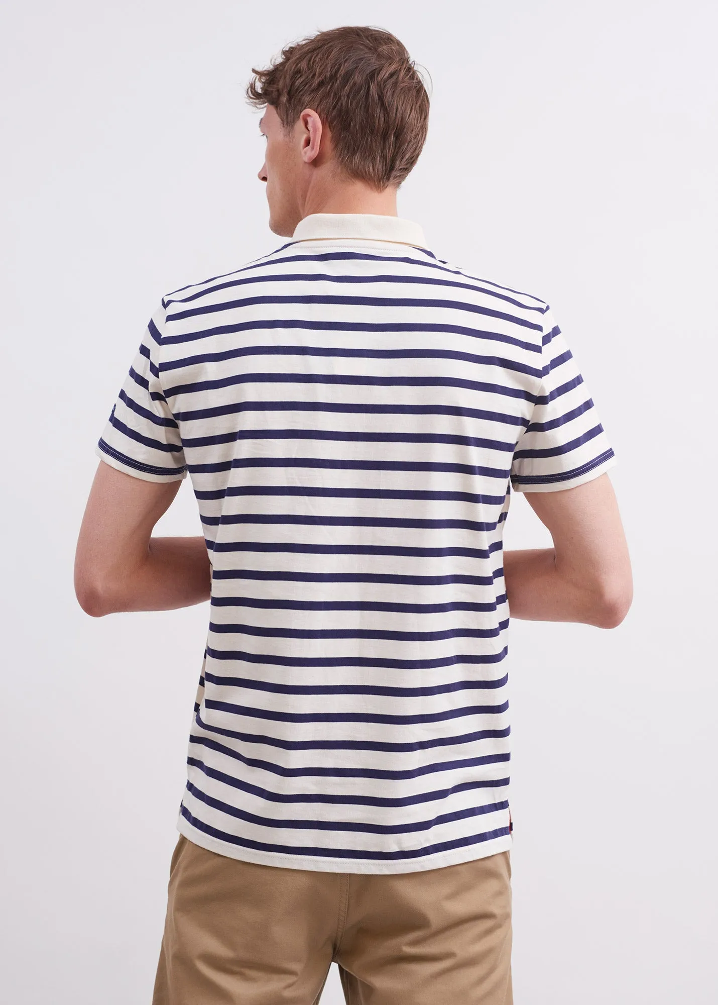 Plogoff sailor striped polo shirt - short sleeves, in cotton jersey (ECRU/MARINE)