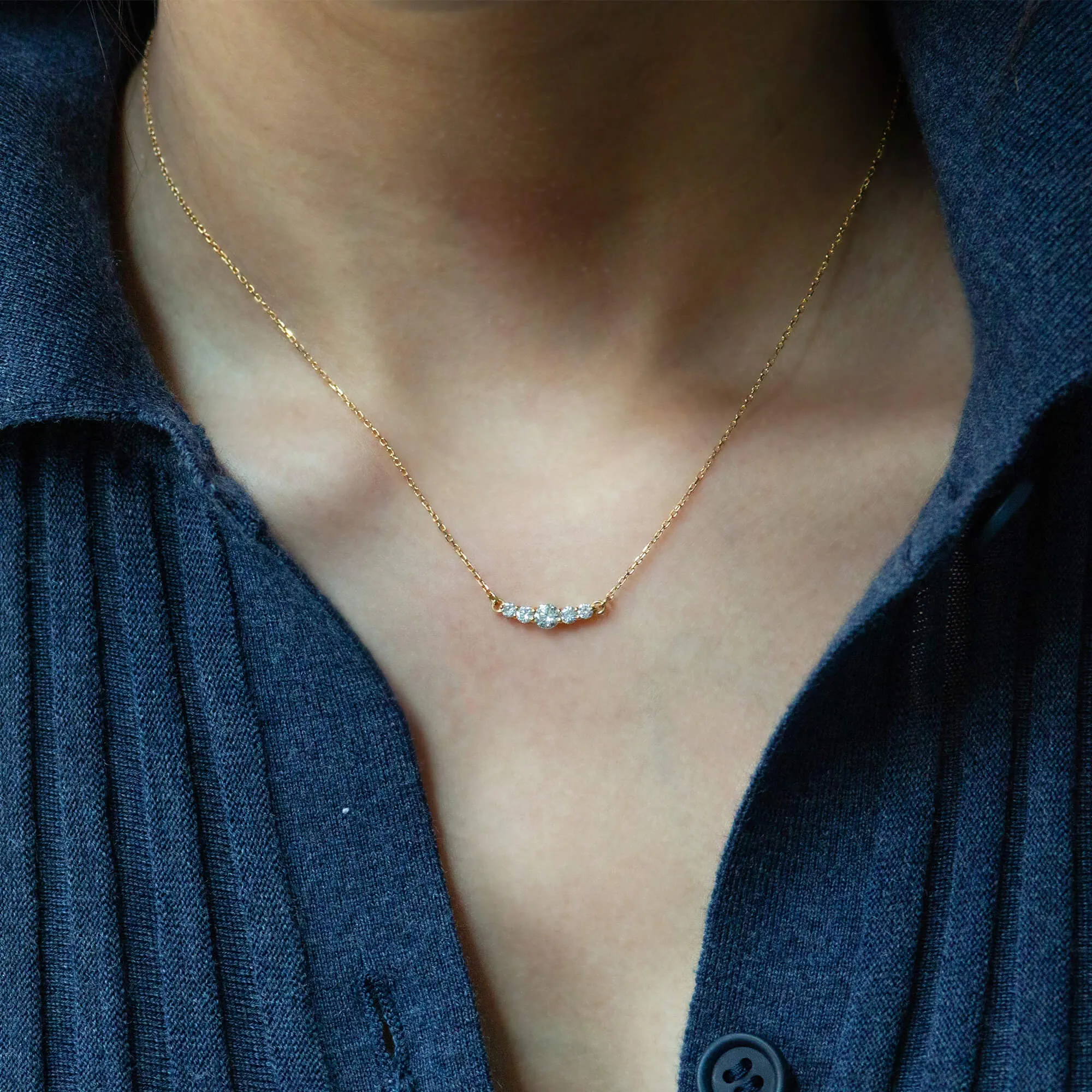 Reclaimed 18K Yellow Gold and Round Diamond Necklace, 5 Diamonds