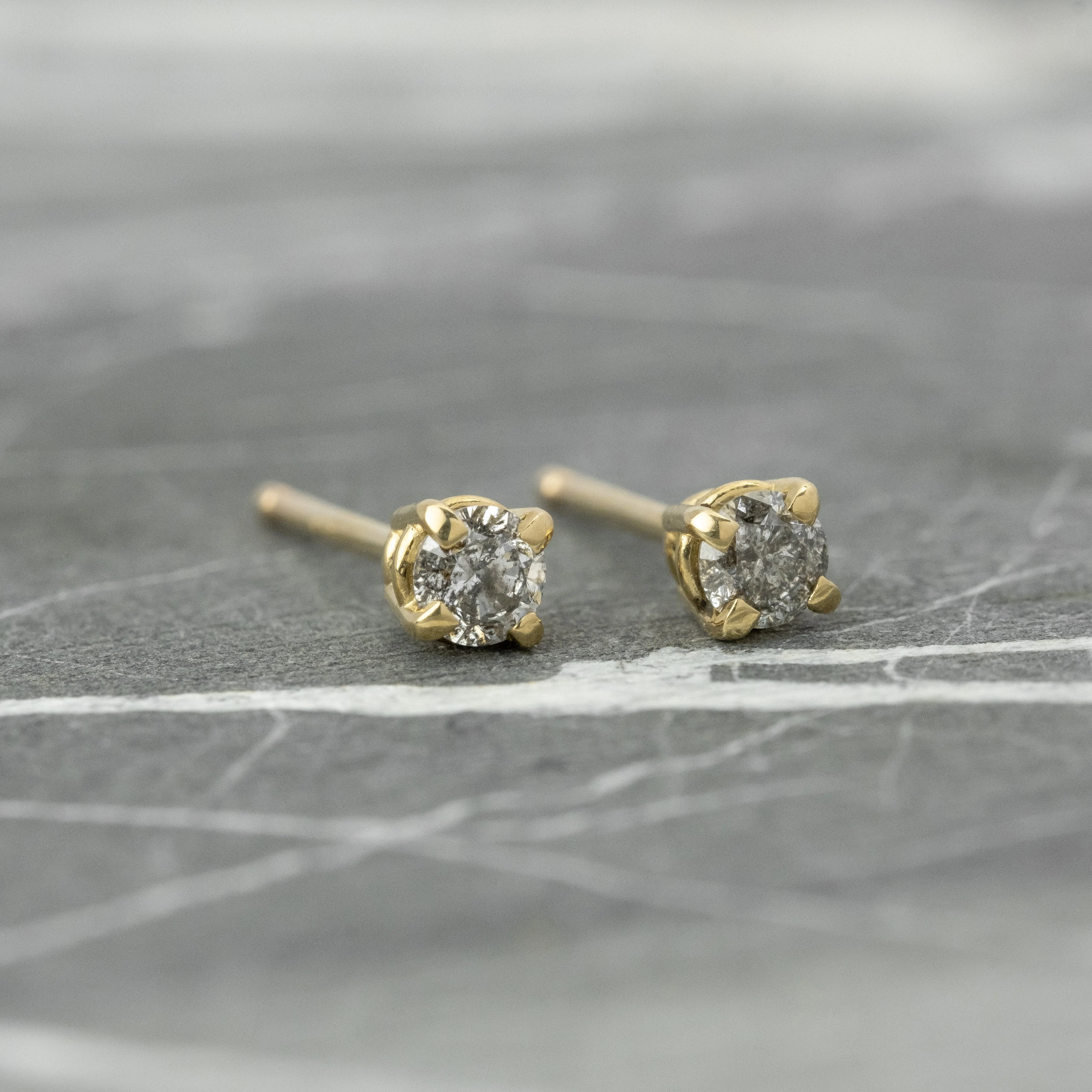Salt & Pepper Diamond Studs, 14k Yellow Gold