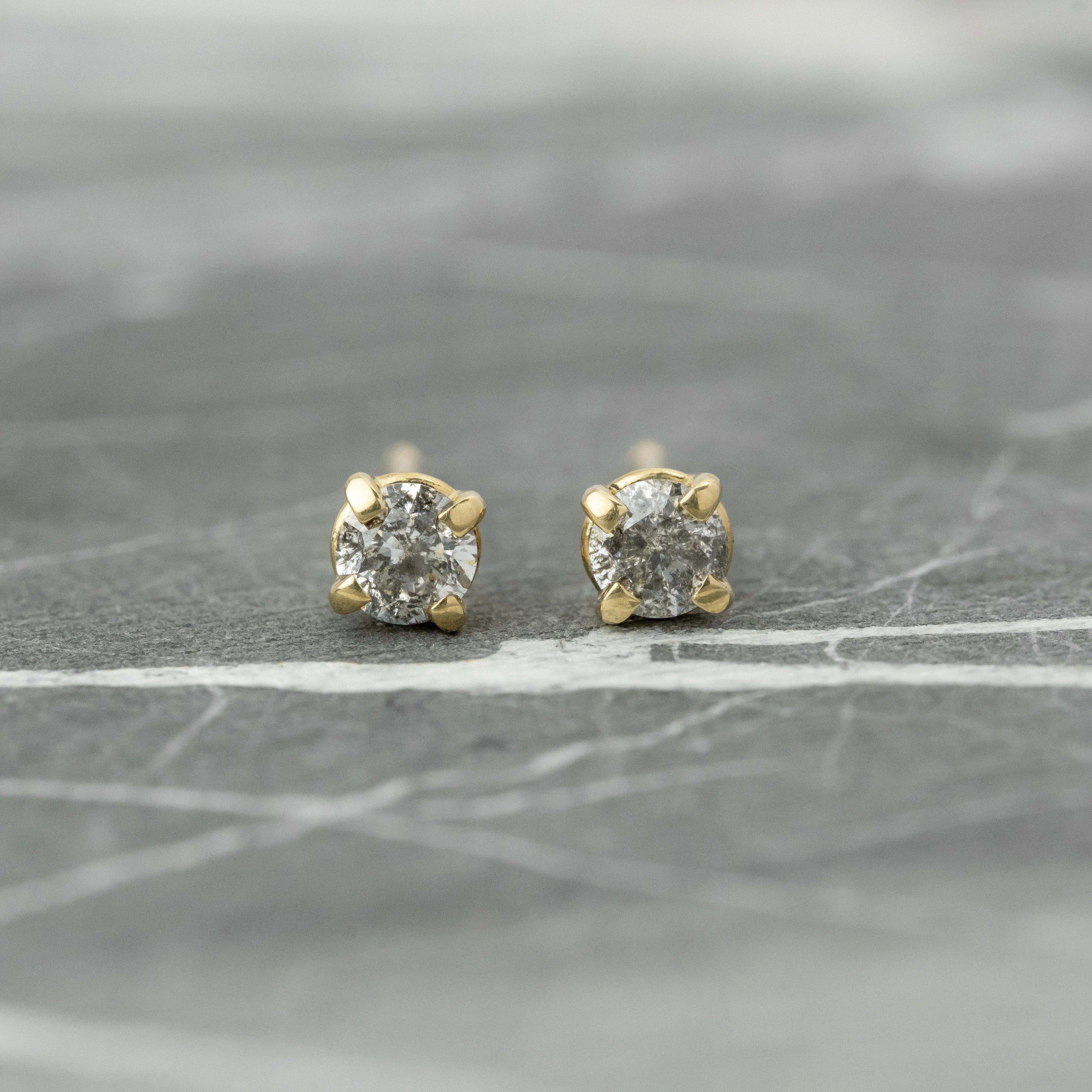 Salt & Pepper Diamond Studs, 14k Yellow Gold
