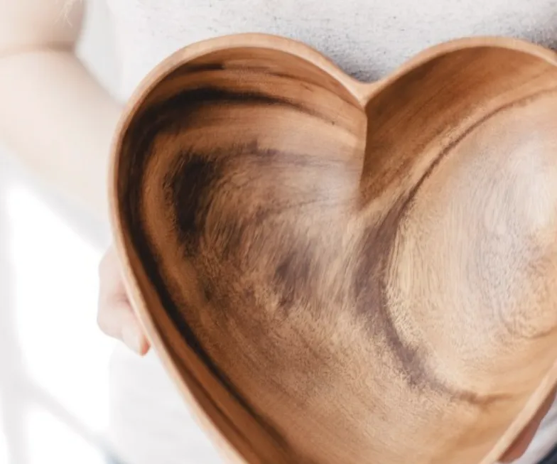 Set of 2 Acacia Wood Heart Bowls, 6" & 10" Bowls - Fair Trade & Sustainably Harvested