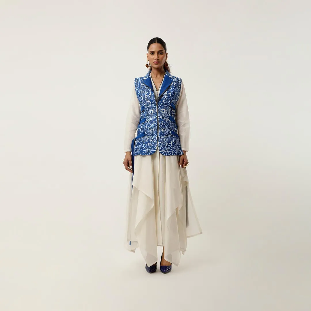 SIDE TIE UP CUTWORK JACKET WITH DRAPED INNER AND PANTS