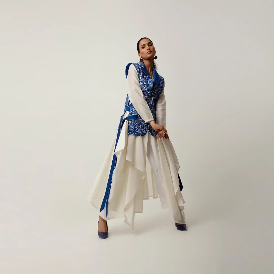 SIDE TIE UP CUTWORK JACKET WITH DRAPED INNER AND PANTS