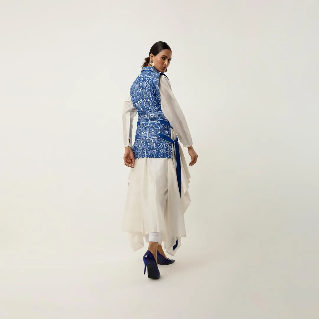SIDE TIE UP CUTWORK JACKET WITH DRAPED INNER AND PANTS
