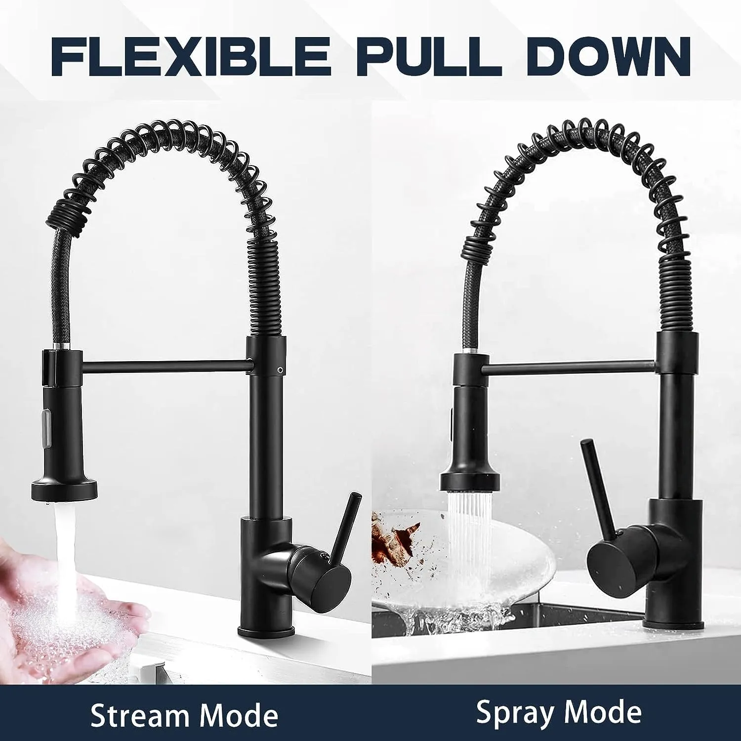 Single-Hole Spring Kitchen Faucet With Pull-Down Sprayer