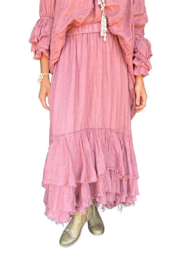 SWAN SKIRT LINEN GAUZE PINK