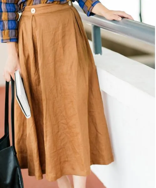 Women's Skirts Summer Linen Skirt Elastic Waist