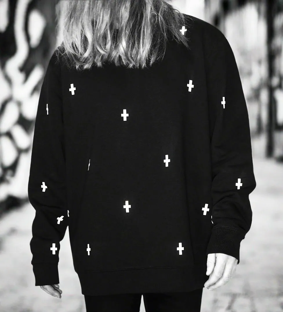 WWOOLLFF Space Crosses | Oversized Black Sweatshirt