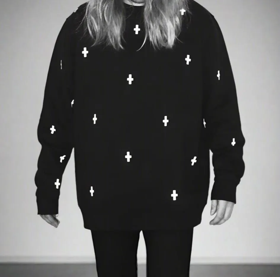 WWOOLLFF Space Crosses | Oversized Black Sweatshirt